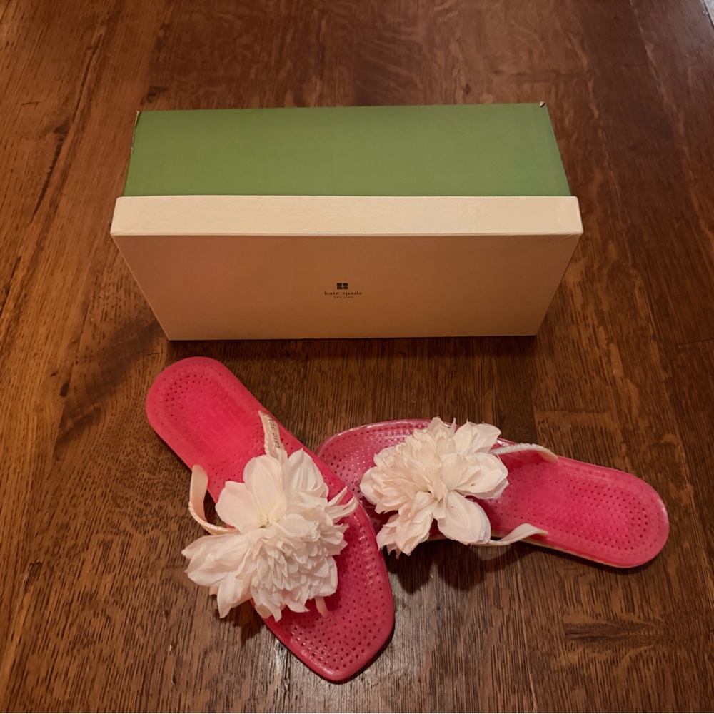 Kate Spade Pink Slide Sandals with White Floral Accents